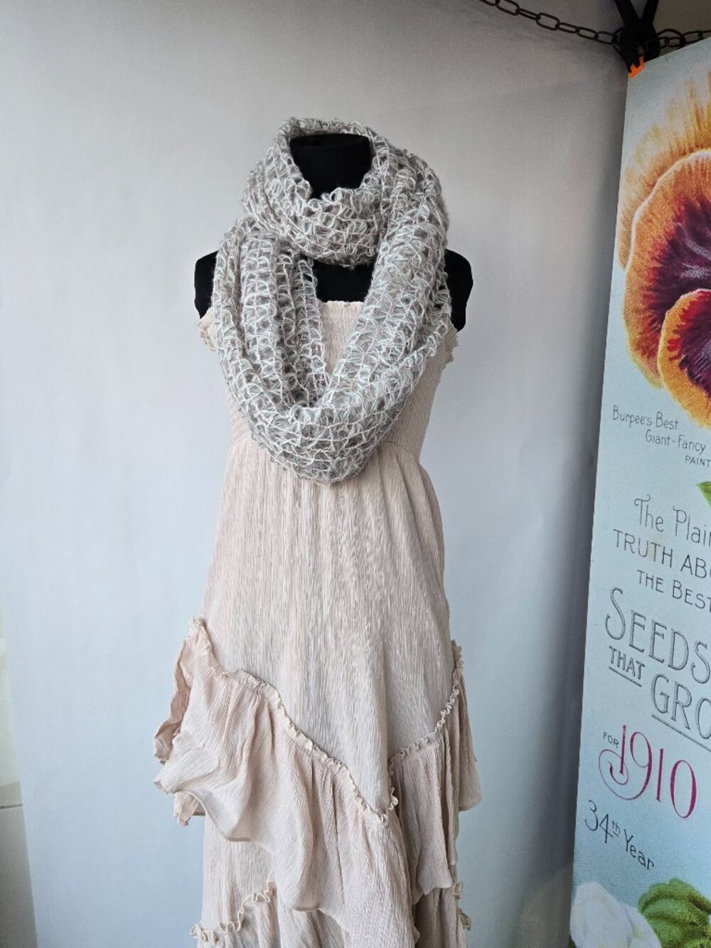 Cejon Silver, Grey and Pink Sparkle Loose Knit Infinity Loop Scarf Minimalist